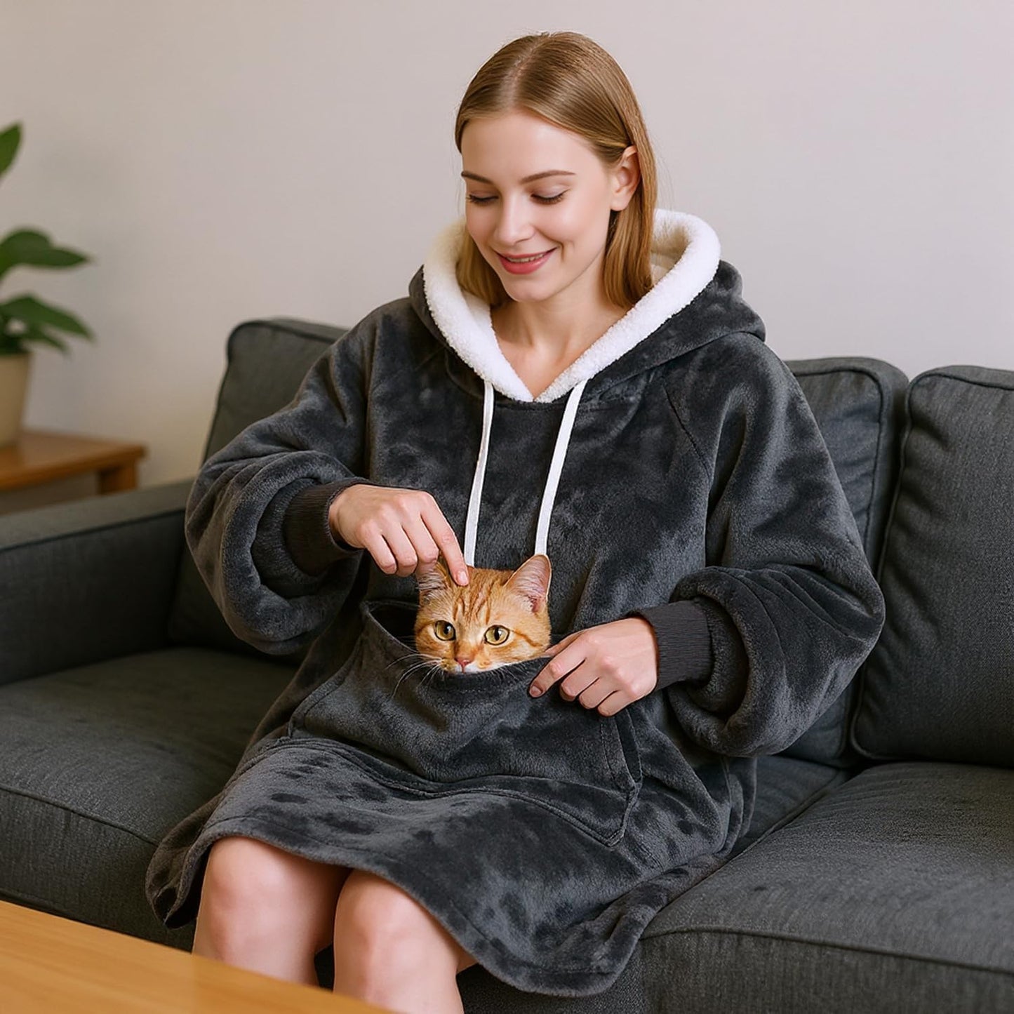 Wearable Blanket Hoodie, Oversized Sherpa Fleece Sweatshirt with Giant Pocket, Birthday Gifts for Women, Warm Christmas Gift for Mom, Sister