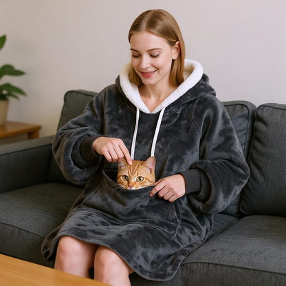 Wearable Blanket Hoodie, Oversized Sherpa Fleece Sweatshirt with Giant Pocket, Birthday Gifts for Women, Warm Christmas Gift for Mom, Sister