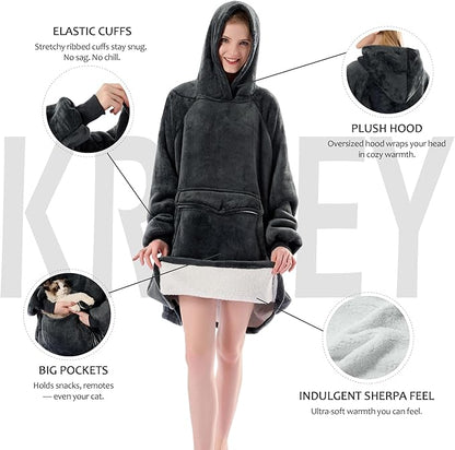 Wearable Blanket Hoodie, Oversized Sherpa Fleece Sweatshirt with Giant Pocket, Birthday Gifts for Women, Warm Christmas Gift for Mom, Sister