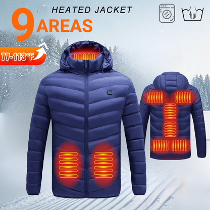 Unisex 9-Zone USB Heated Jacket – Winter Outdoor Thermal Coat with Detachable Hood