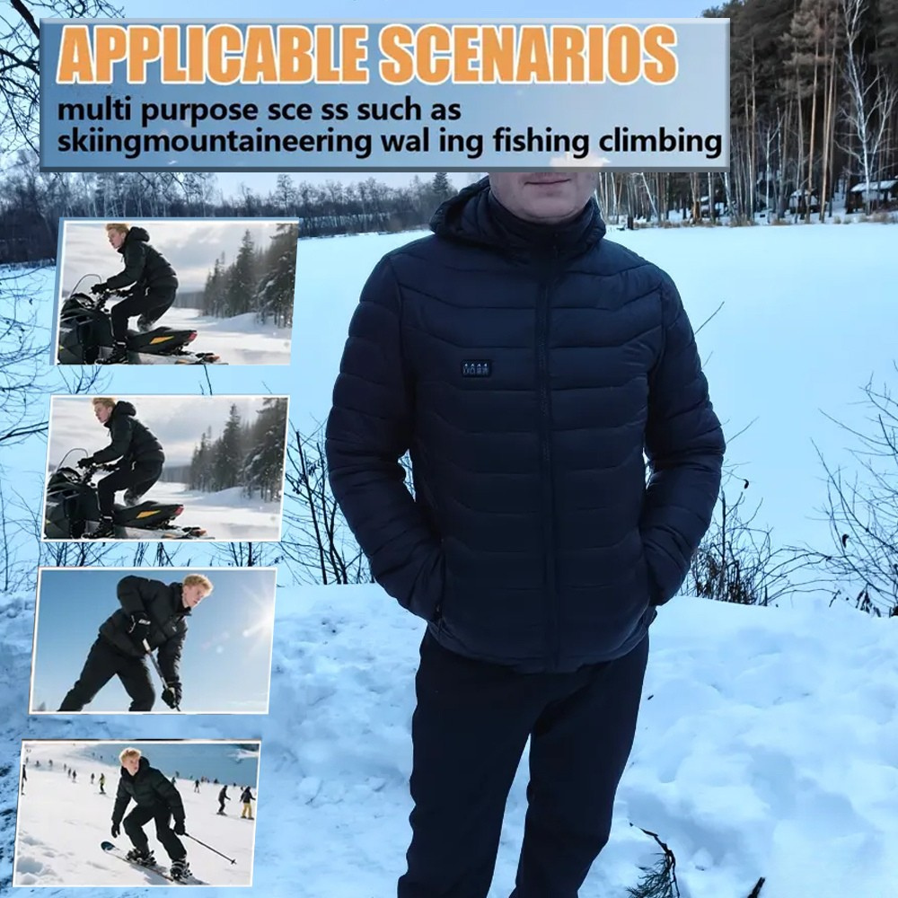 Unisex 9-Zone USB Heated Jacket – Winter Outdoor Thermal Coat with Detachable Hood